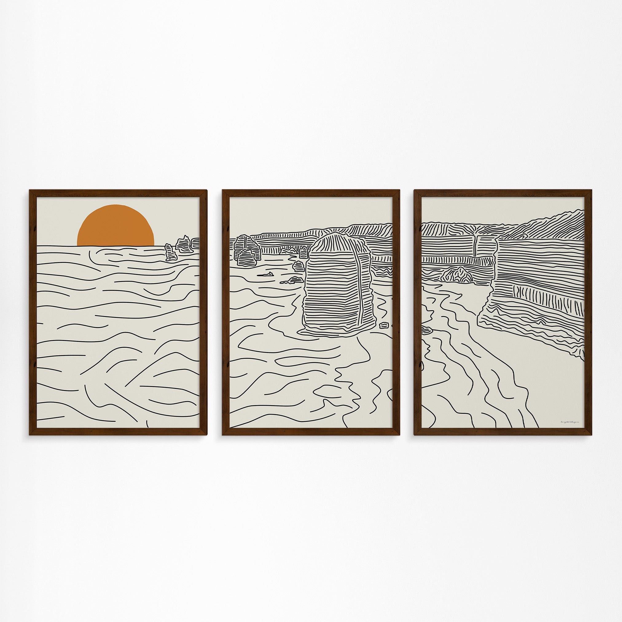 The Twelve Apostles, Australia: Triptych Line Art Poster