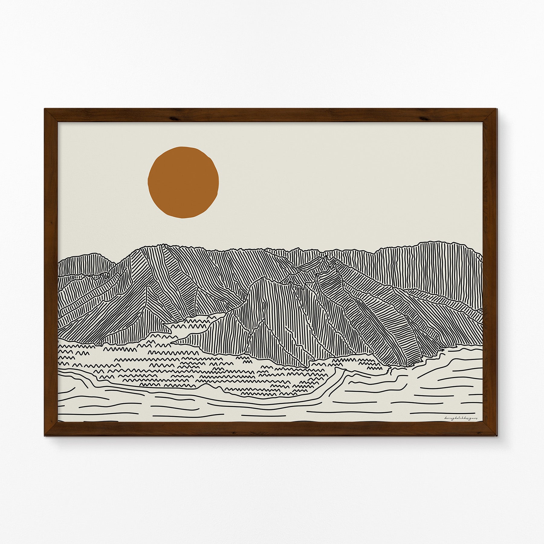 Poster Horizontaal - Lijntekening Oahu, Hawaii