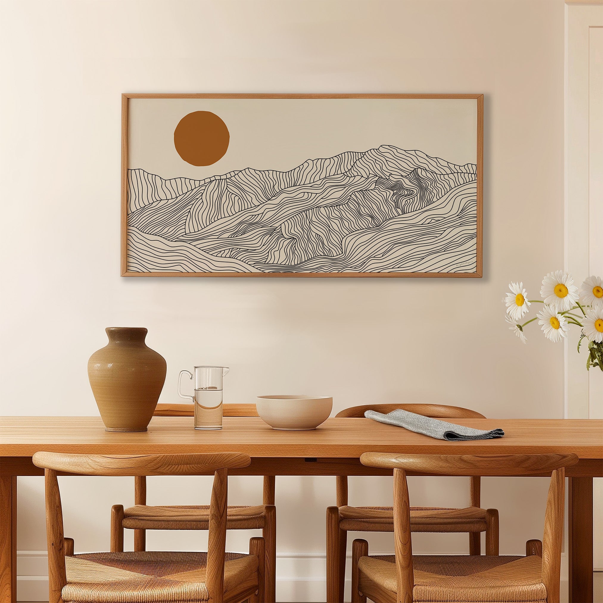 Droomreis naar Japan: Lijntekening Japanse Alpen Panorama Poster