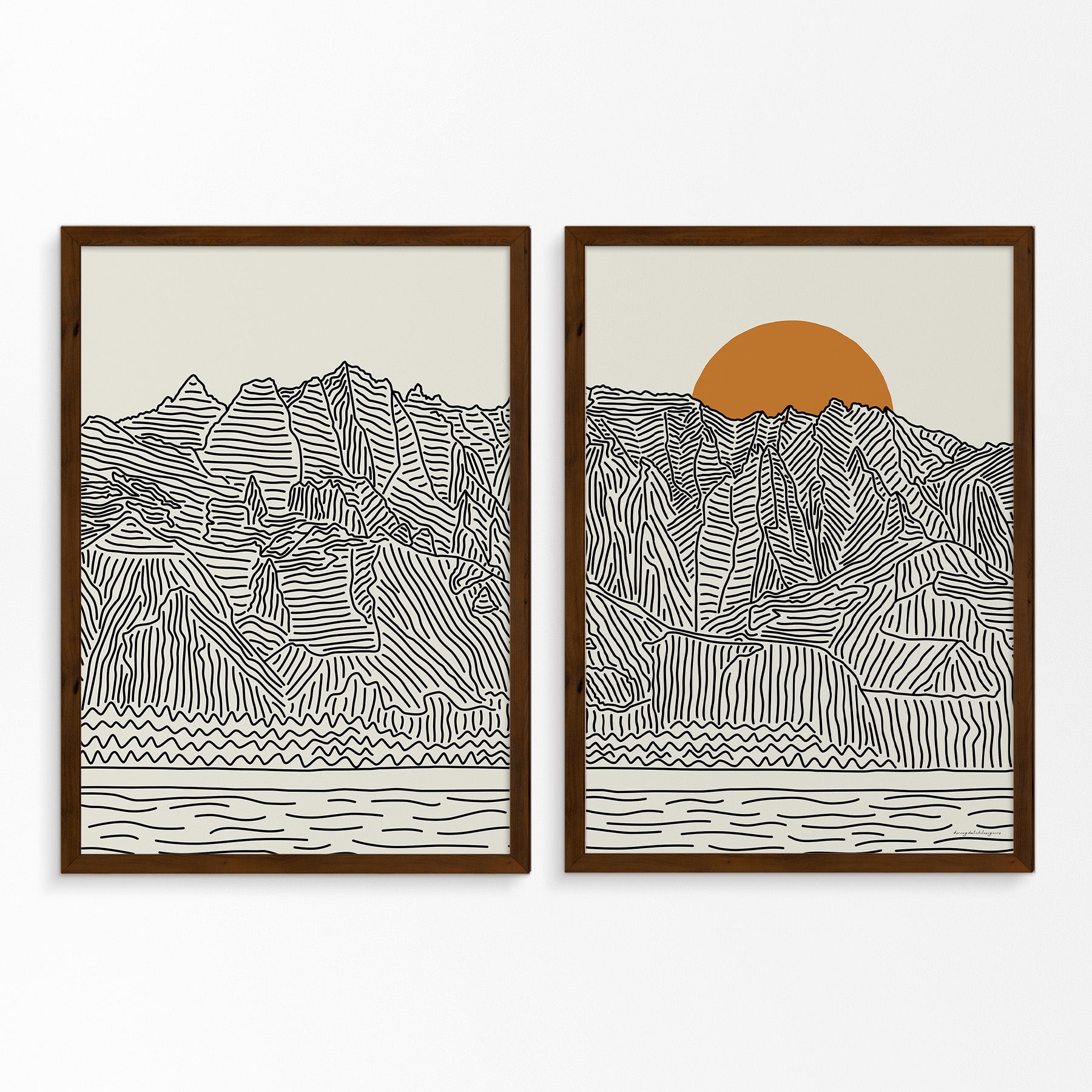 Kauai Hawaii Diptych Line Drawing Poster