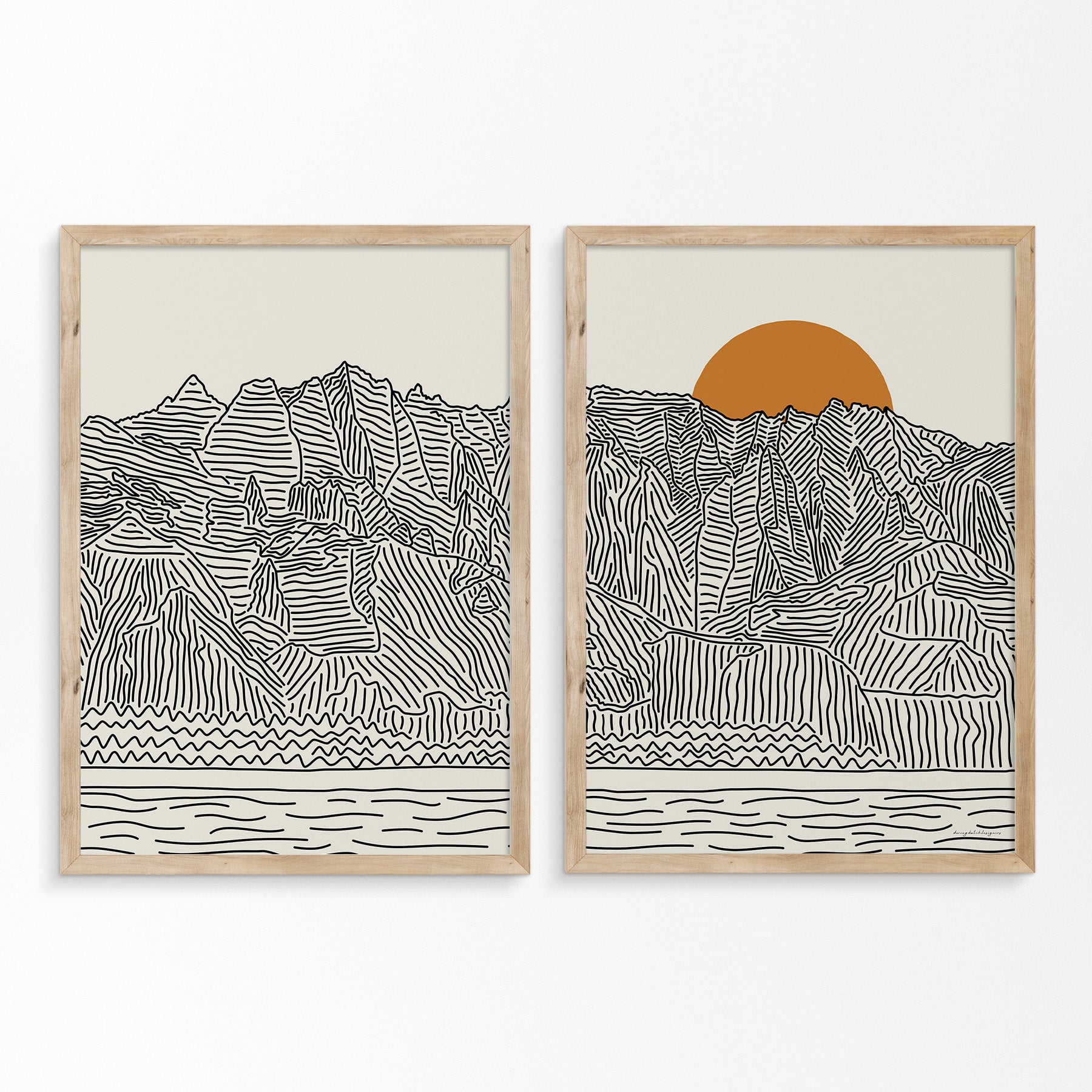 Kauai Hawaii Diptych Line Drawing Poster