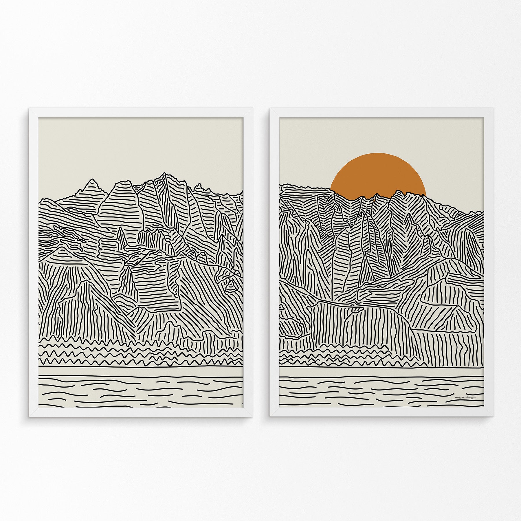 Kauai Hawaii Diptych Line Drawing Poster