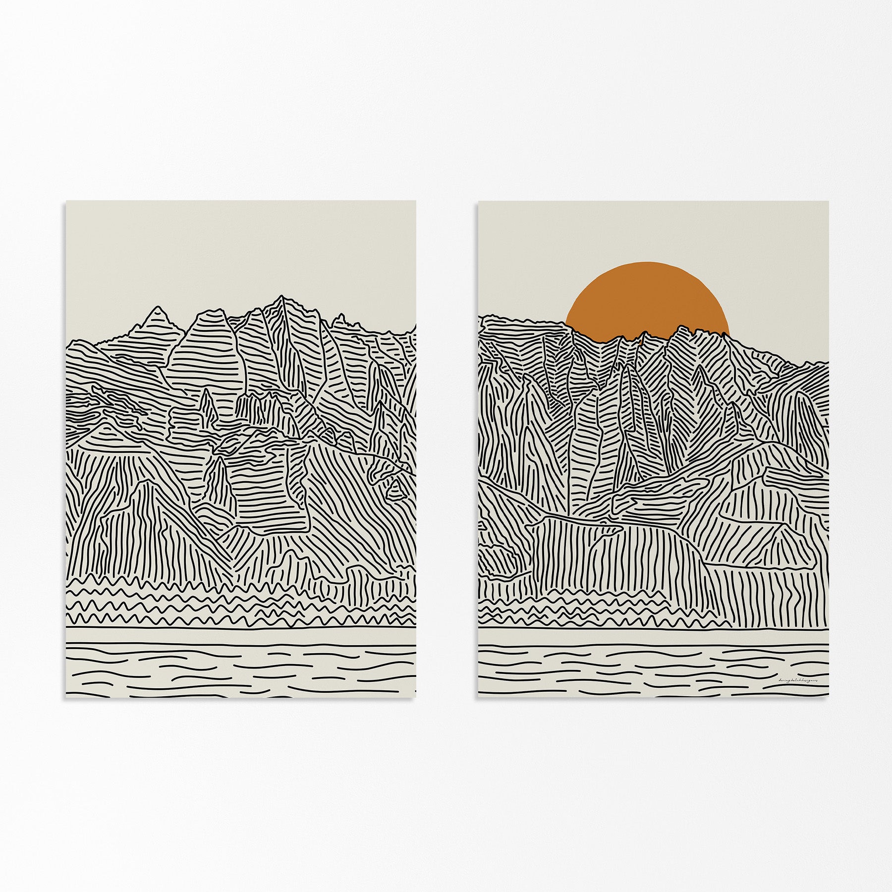 Kauai Hawaii Diptych Line Drawing Poster