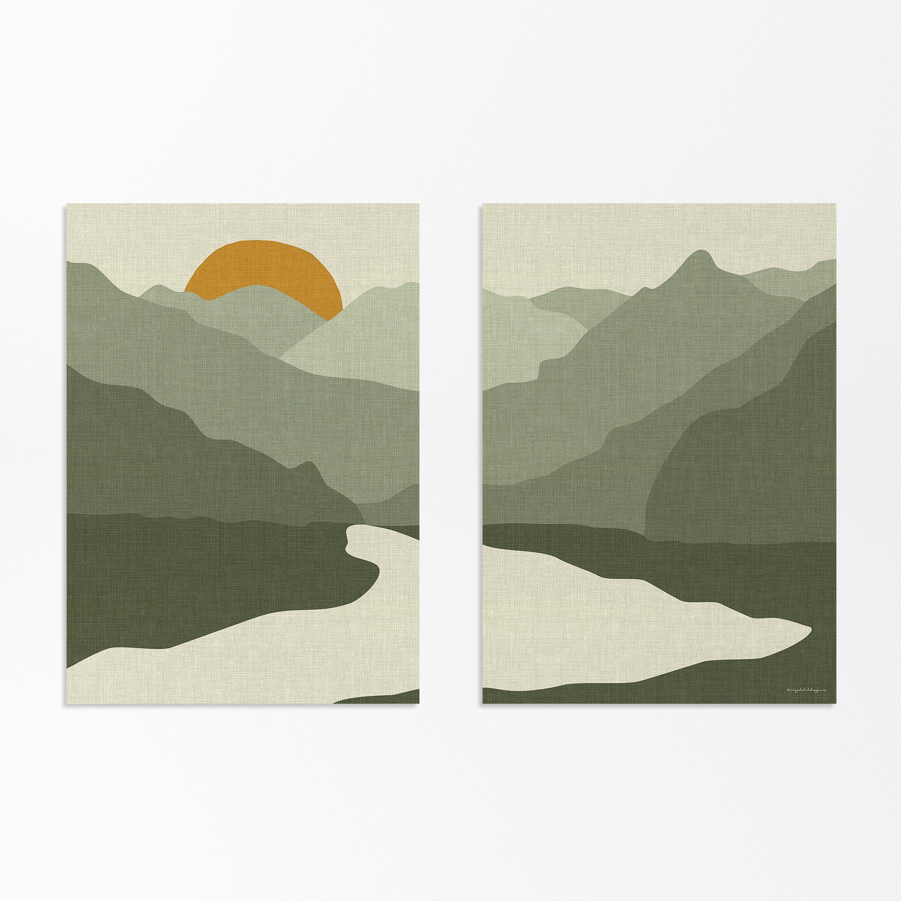 Linen-Look Diptych Poster: Mountain Lake at Sunrise