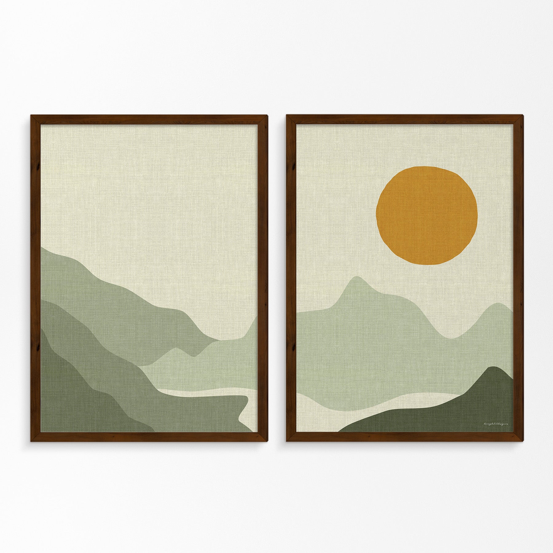 Linen-Look Diptych Poster: Mountains, Mountain Lake, and Sunset