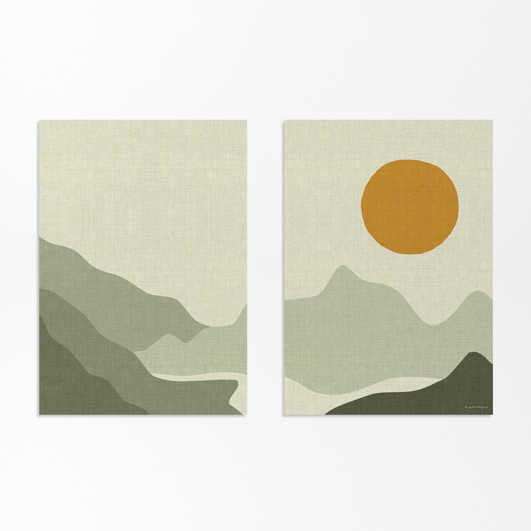 Linen-Look Diptych Poster: Mountains, Mountain Lake, and Sunset
