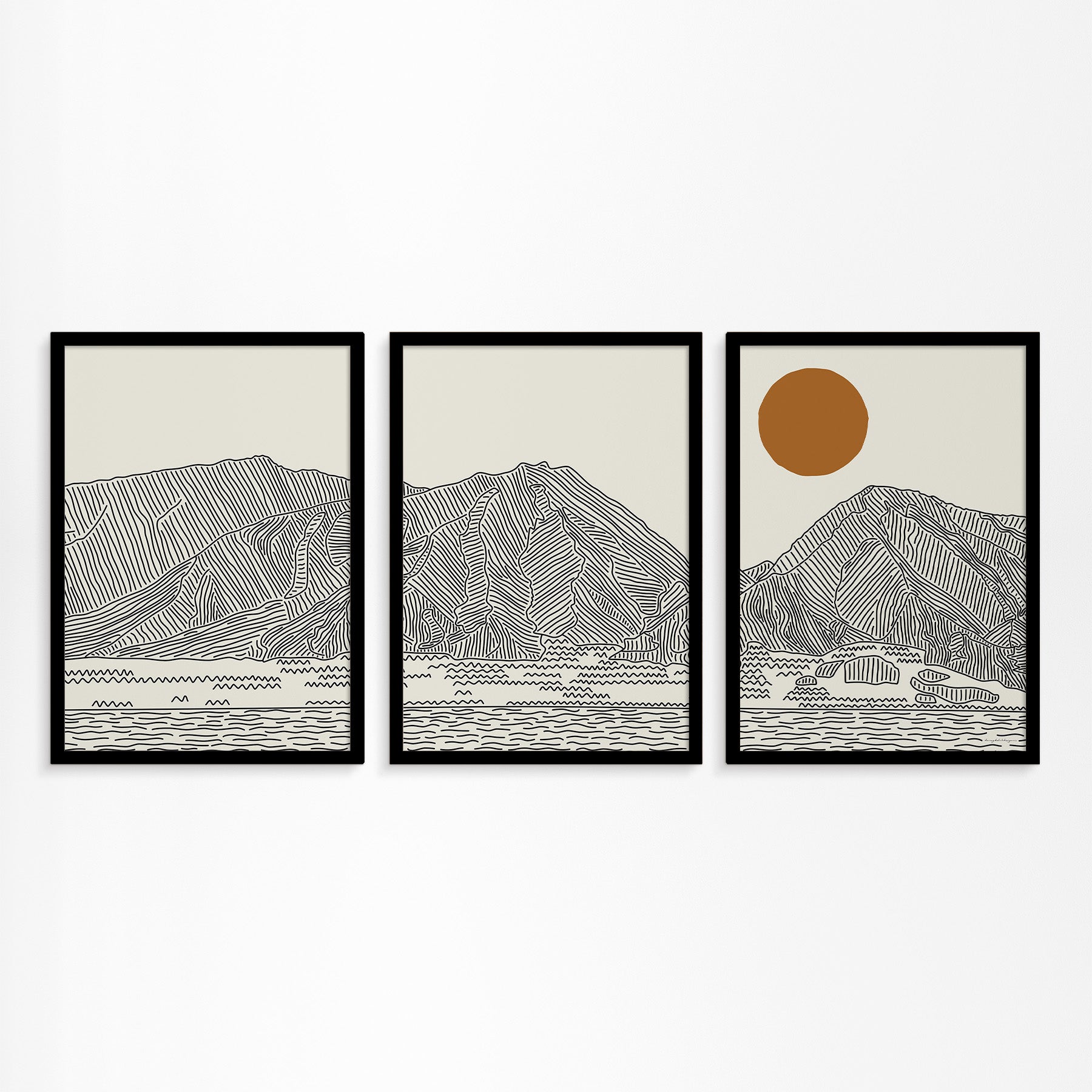 Memories of Maui, Hawaii – Triptych Line Art Poster
