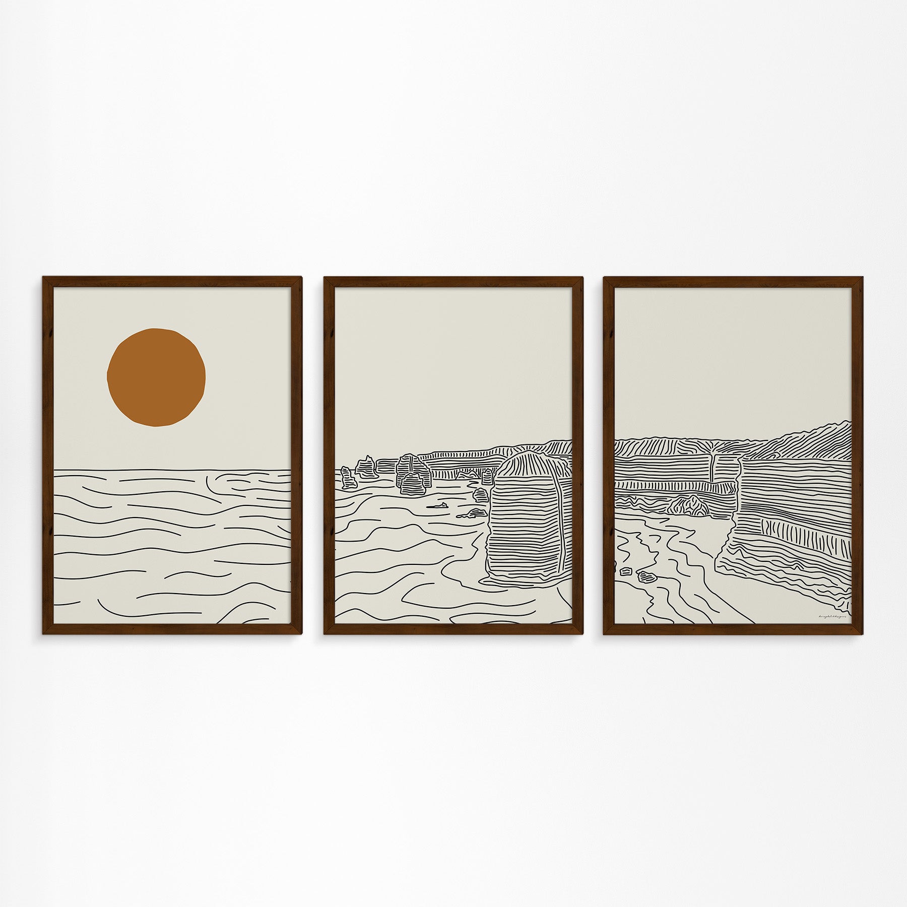 De 12 Apostelen Australië Drieluik Lijntekening Poster