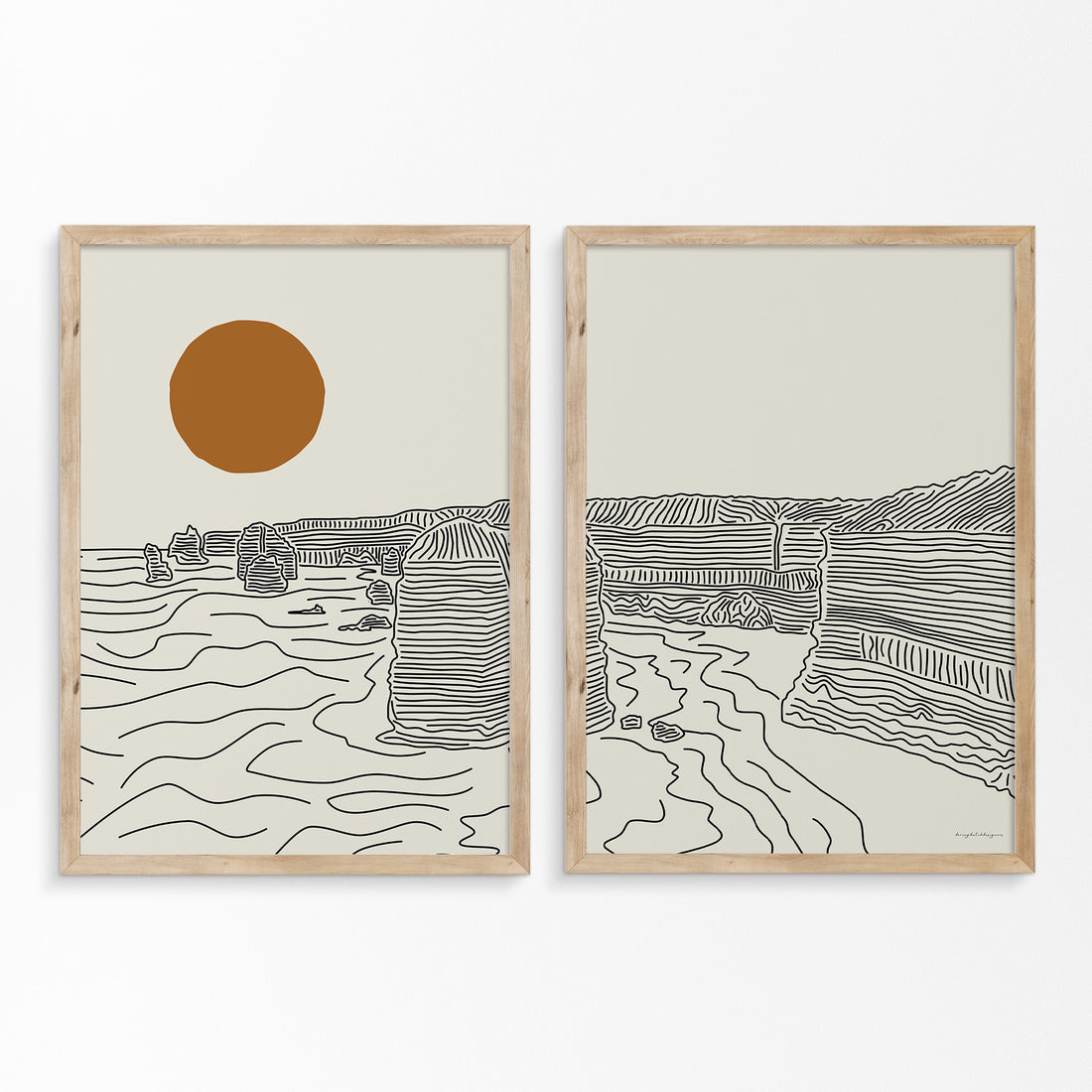 Diptych Line Art Poster: Twelve Apostles, Australia