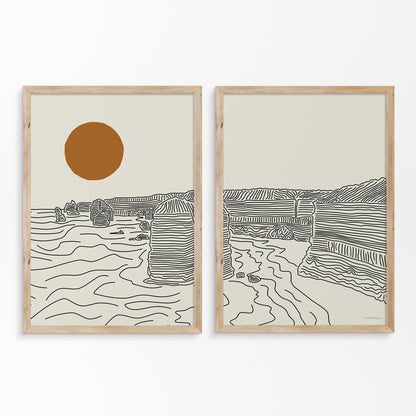 Diptych Line Art Poster: Twelve Apostles, Australia