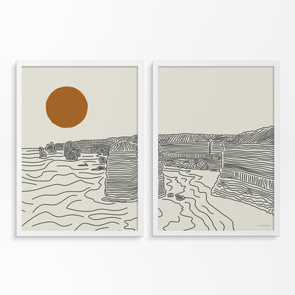 Diptych Line Art Poster: Twelve Apostles, Australia