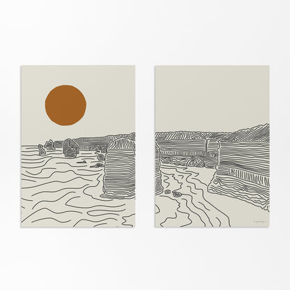 Diptych Line Art Poster: Twelve Apostles, Australia