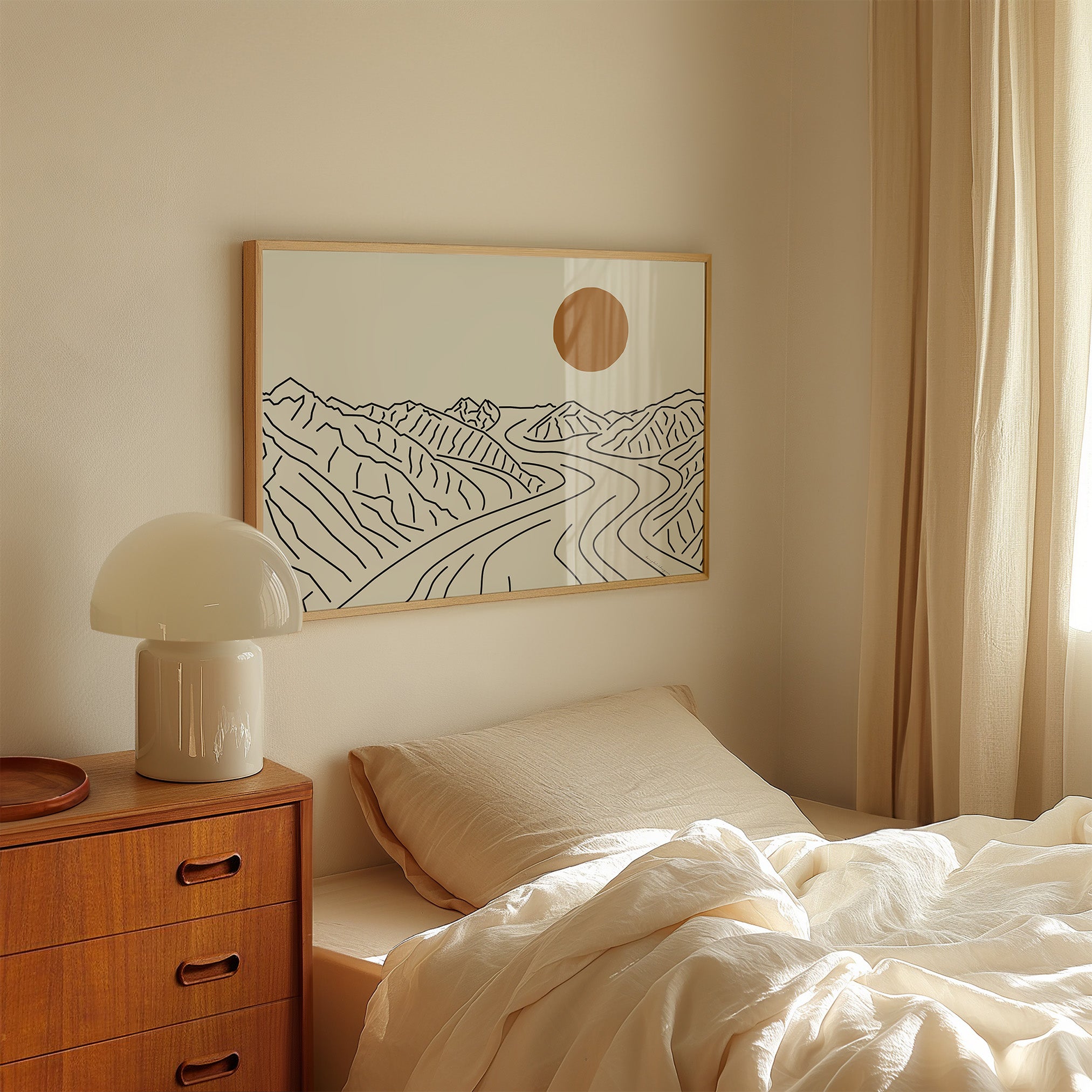 Rust en Kracht: Mount Logan Gletsjer Canada Lijntekening Poster Horizontaal