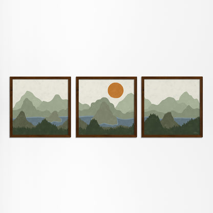 Square Triptych Poster: Crystal Waters and Rugged Mountains