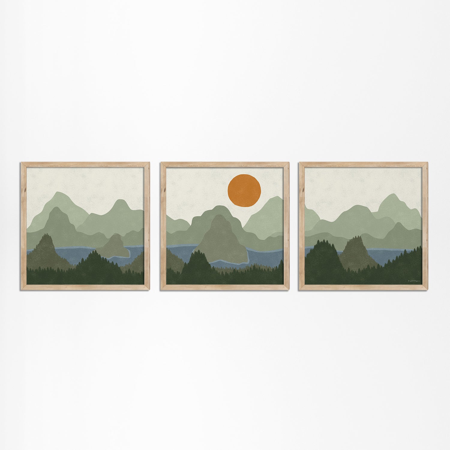 Square Triptych Poster: Crystal Waters and Rugged Mountains