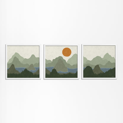 Square Triptych Poster: Crystal Waters and Rugged Mountains