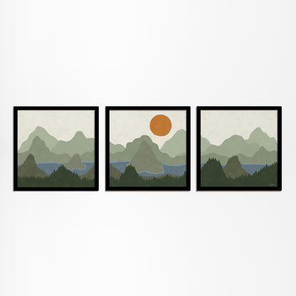 Square Triptych Poster: Crystal Waters and Rugged Mountains