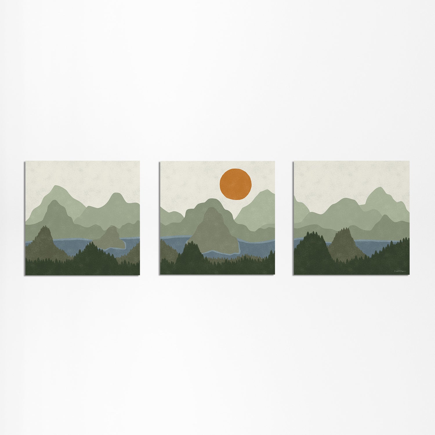 Square Triptych Poster: Crystal Waters and Rugged Mountains