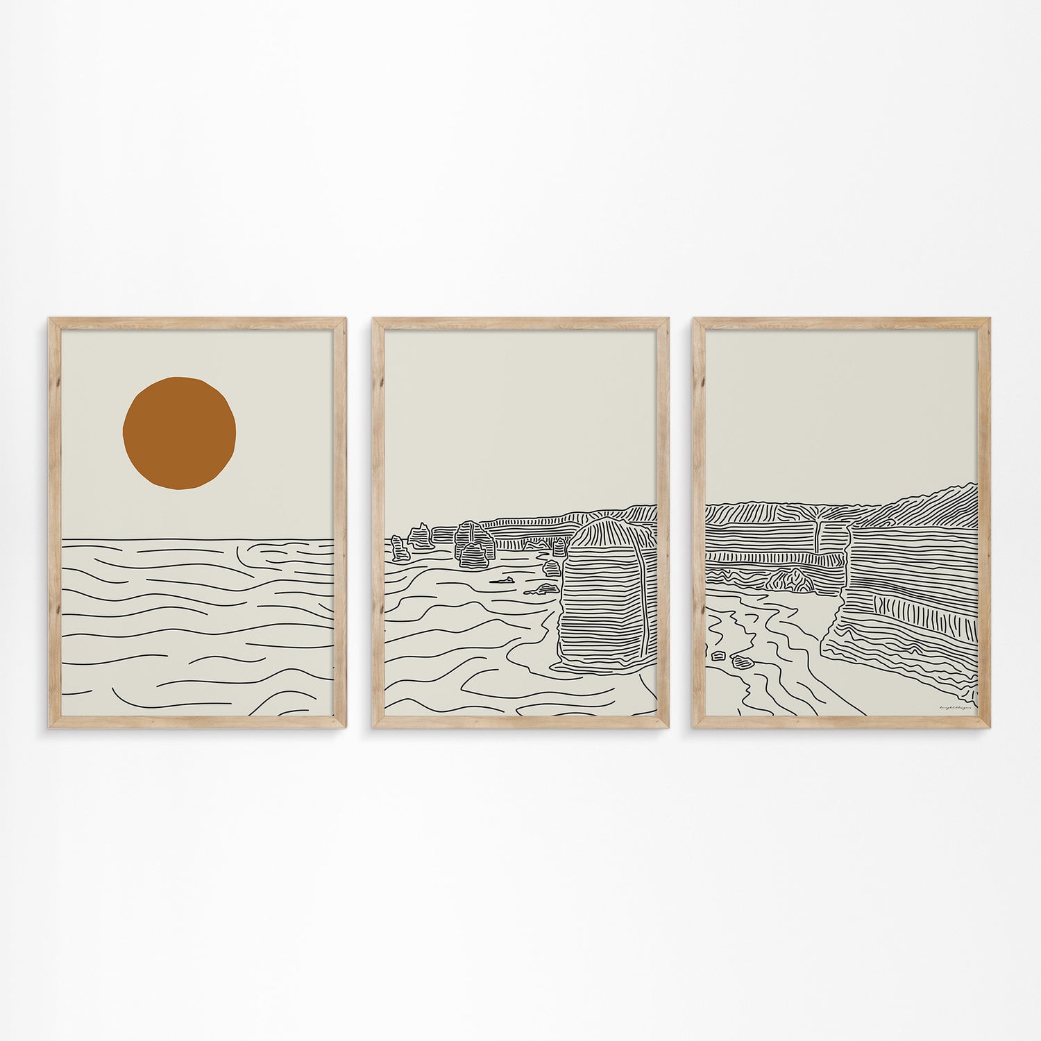 De 12 Apostelen Australië Drieluik Lijntekening Poster