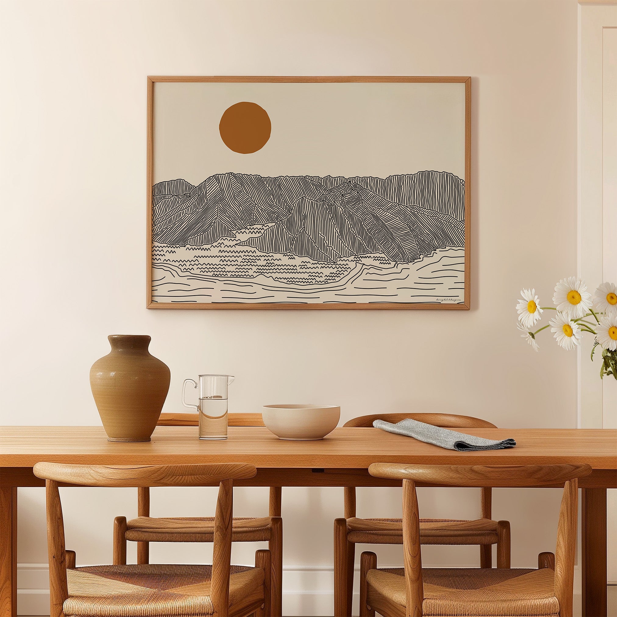 Poster Horizontaal - Lijntekening Oahu, Hawaii