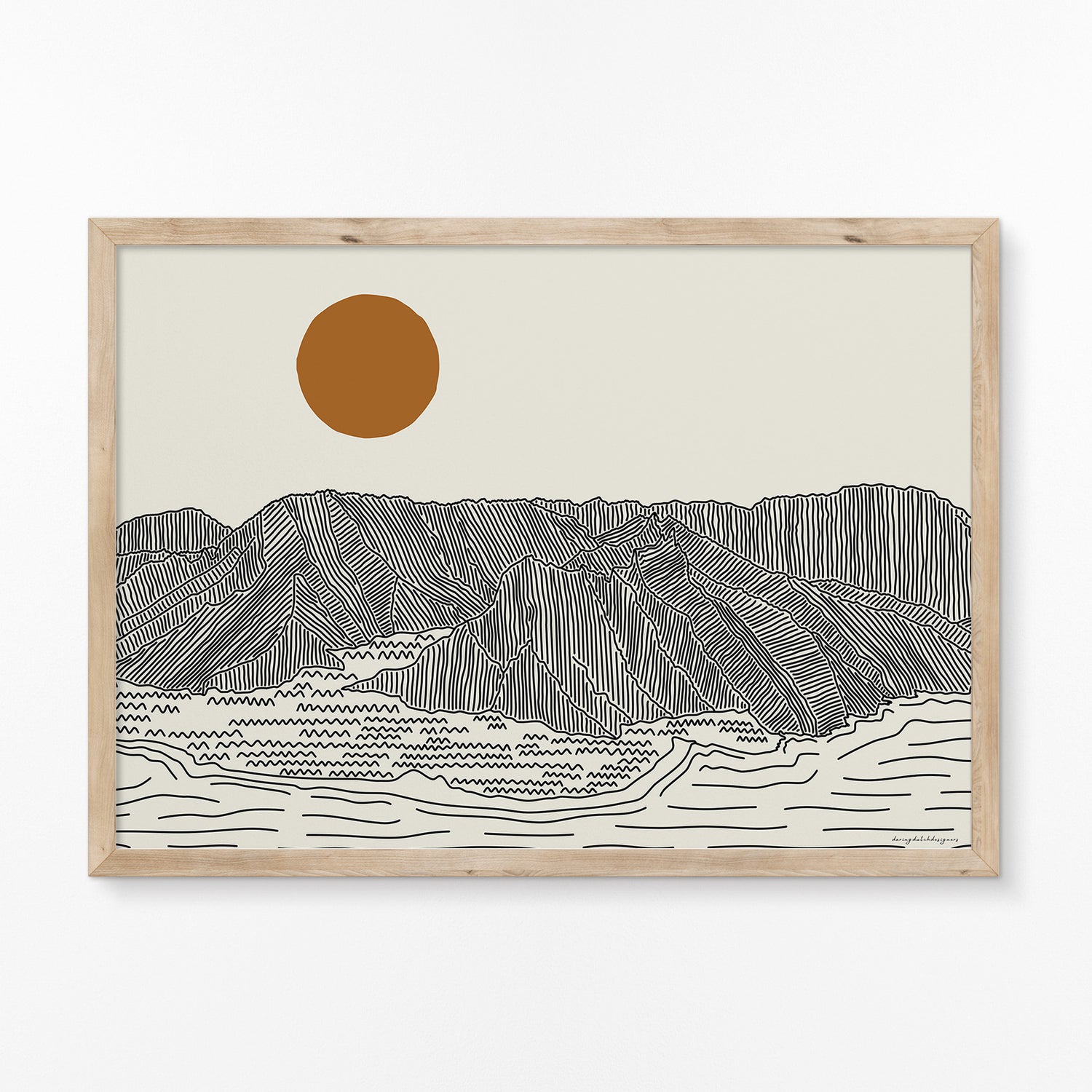 Poster Horizontaal - Lijntekening Oahu, Hawaii