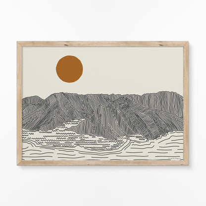 Poster Horizontaal - Lijntekening Oahu, Hawaii