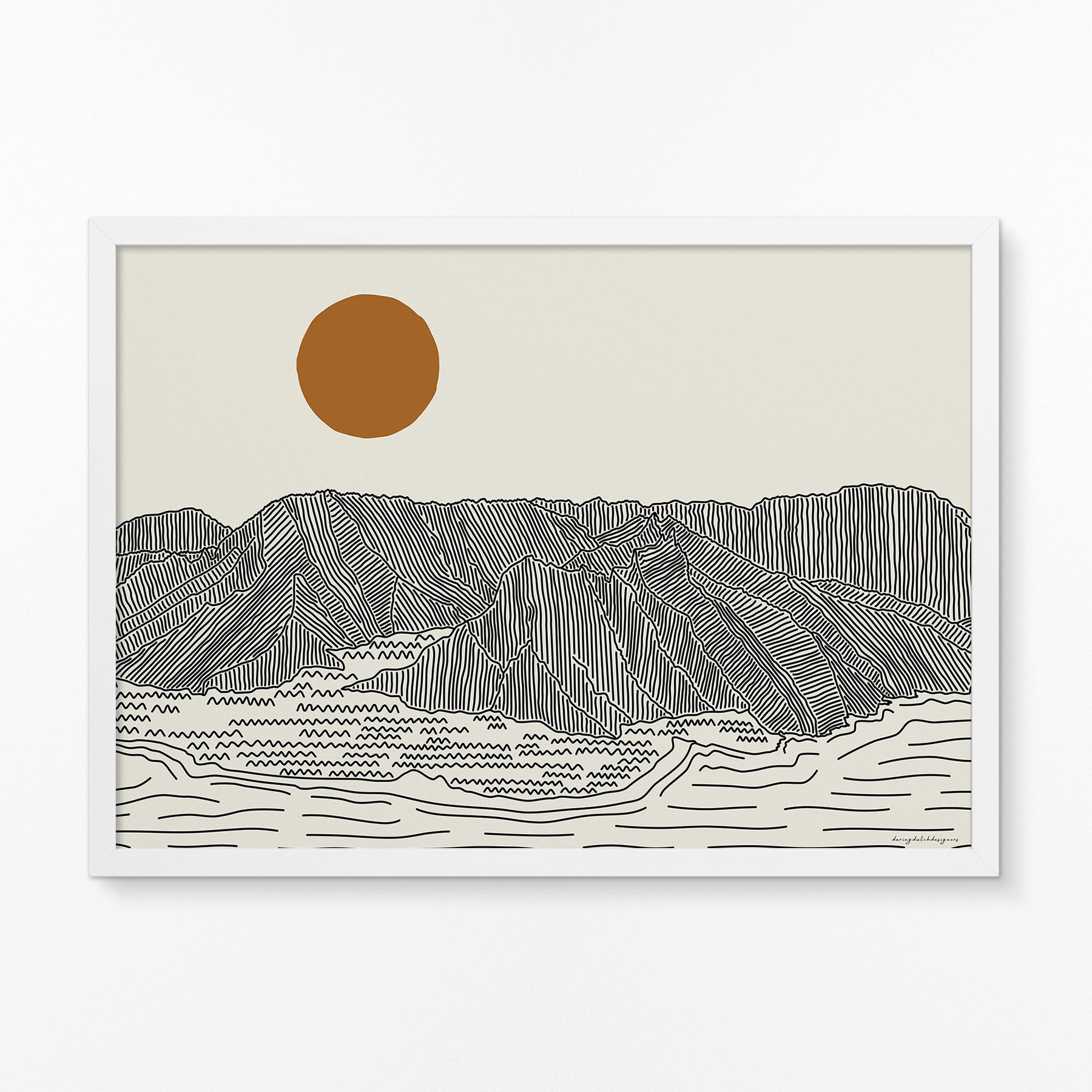 Poster Horizontaal - Lijntekening Oahu, Hawaii