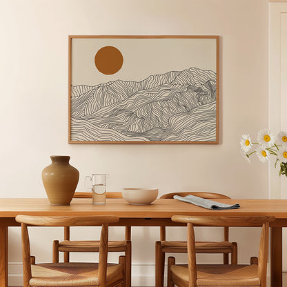 Lijntekening Poster Horizontaal: de Japanse Alpen bij Jouw Thuis