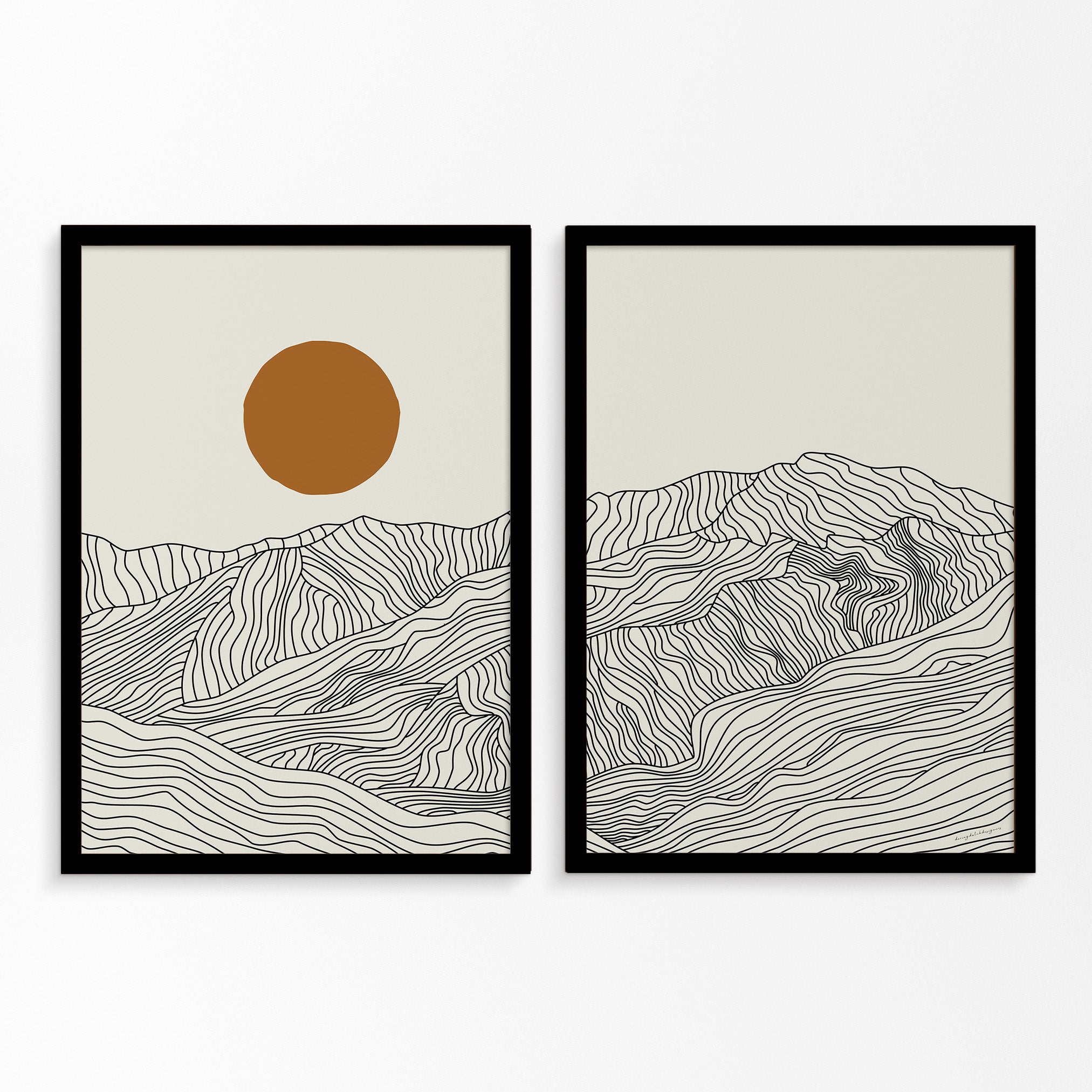 Line Art Japanese Alps: Diptych Poster