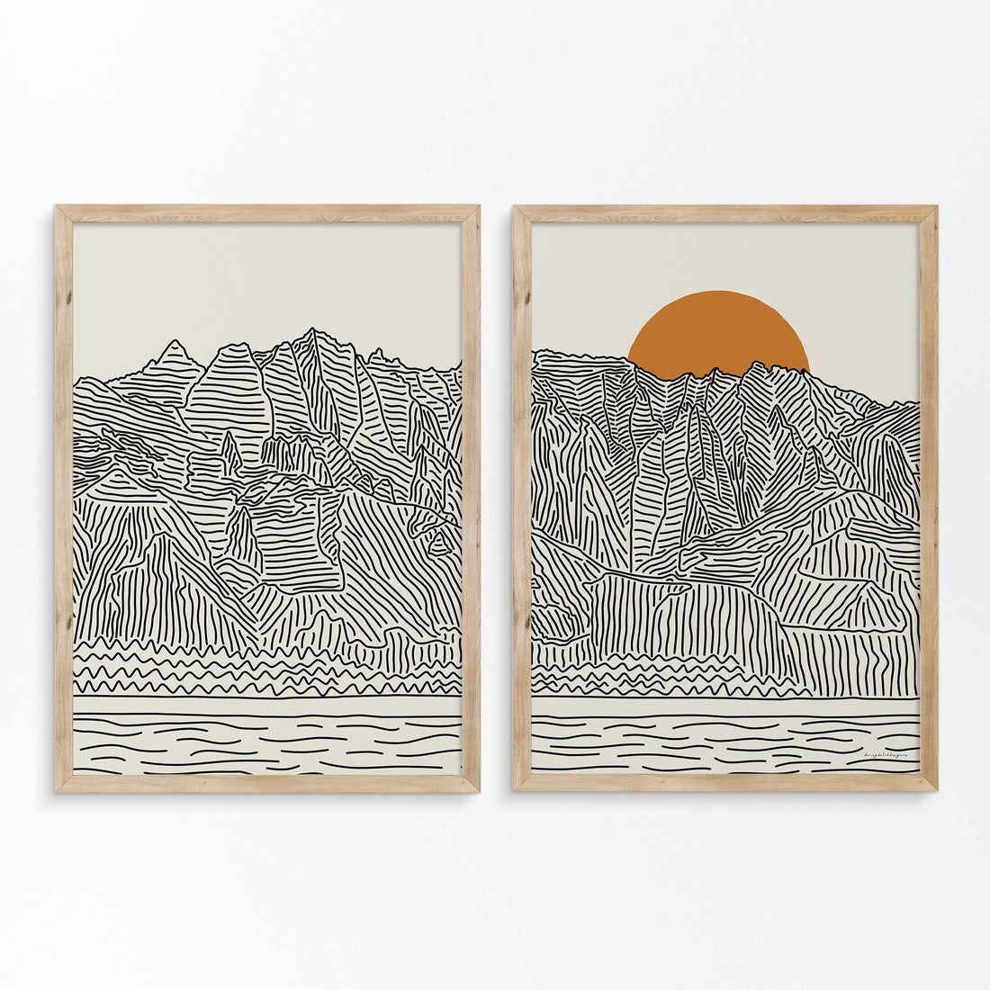 Kauai Hawaii Diptych Line Drawing Poster