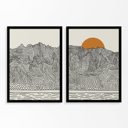 Kauai Hawaii Tweeluik Lijntekening Poster