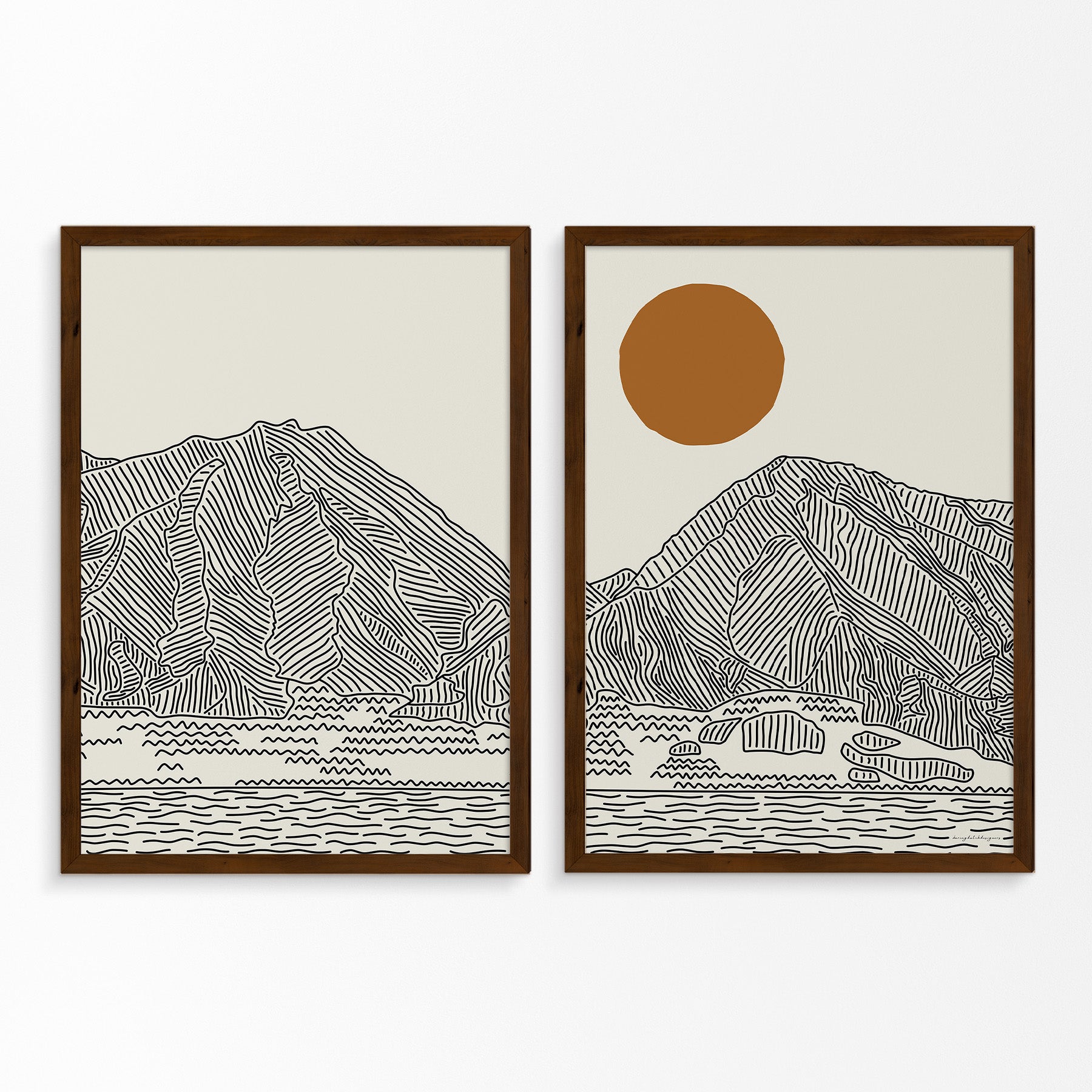 Diptych Line Art Poster: Maui’s West Mountains, Hawaii