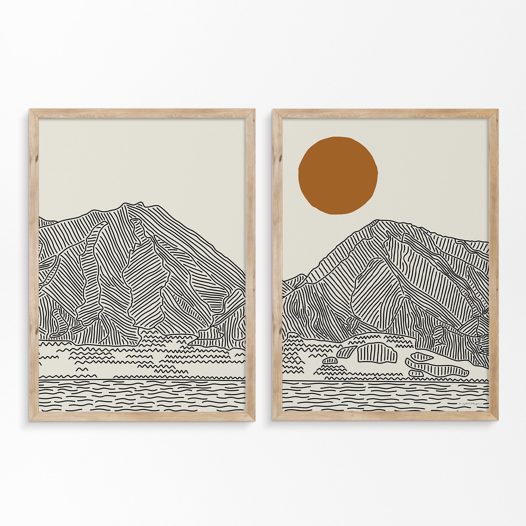 Diptych Line Art Poster: Maui’s West Mountains, Hawaii