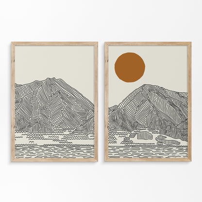 Diptych Line Art Poster: Maui’s West Mountains, Hawaii