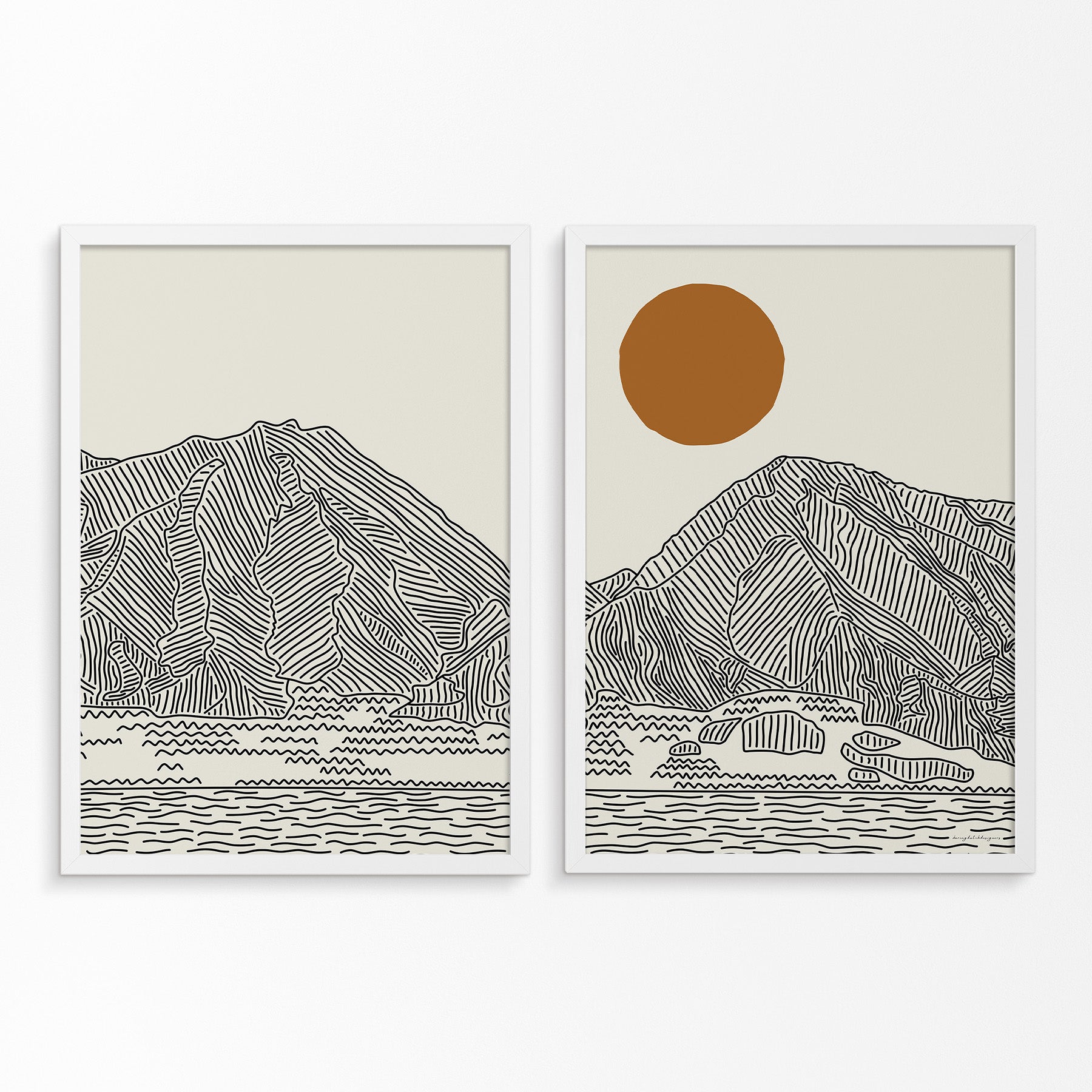 Diptych Line Art Poster: Maui’s West Mountains, Hawaii