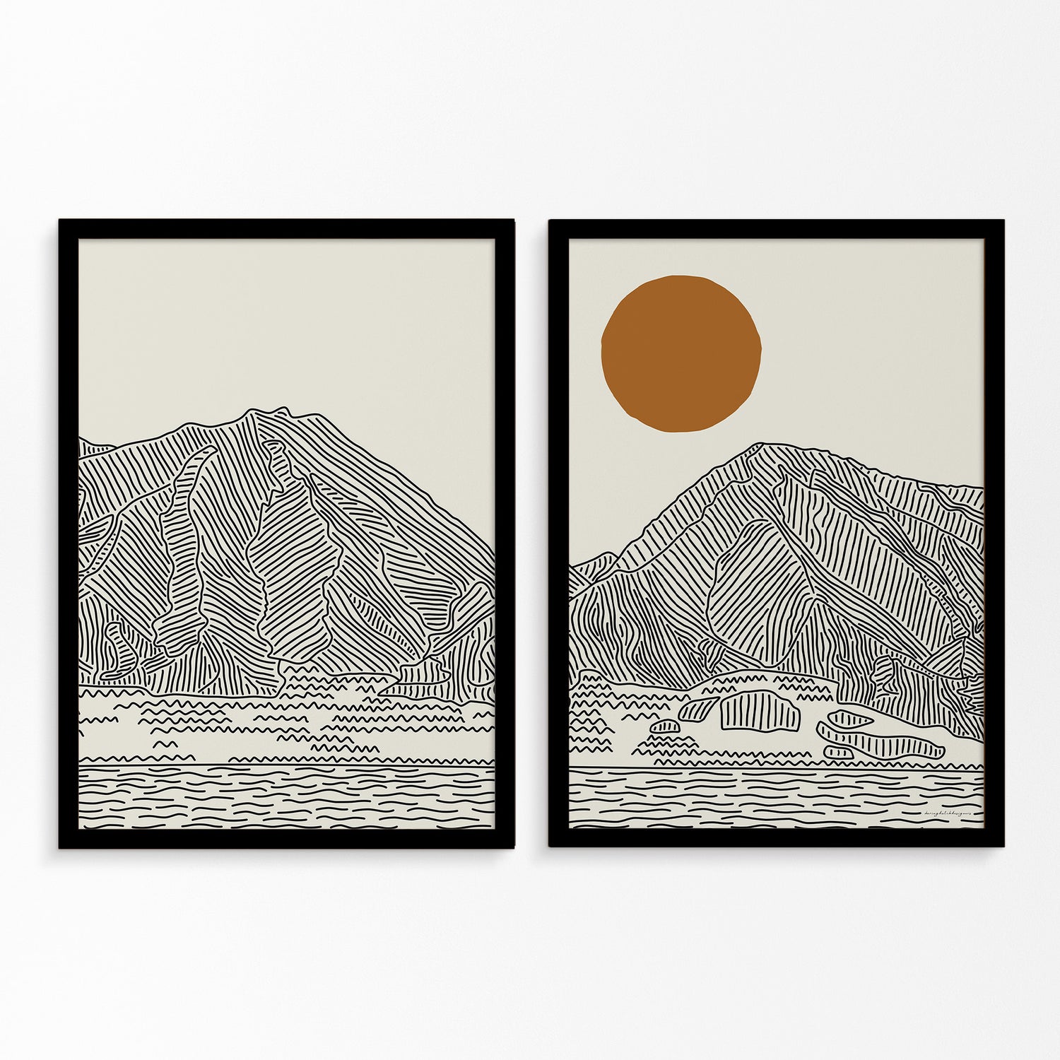 Diptych Line Art Poster: Maui’s West Mountains, Hawaii