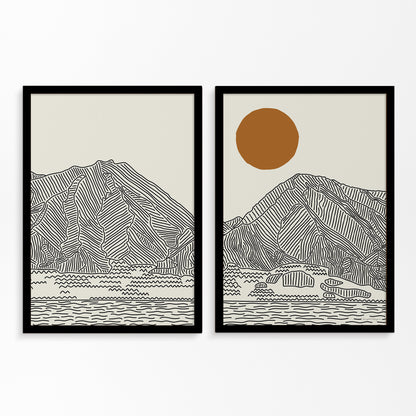 Diptych Line Art Poster: Maui’s West Mountains, Hawaii