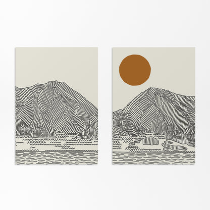 Diptych Line Art Poster: Maui’s West Mountains, Hawaii