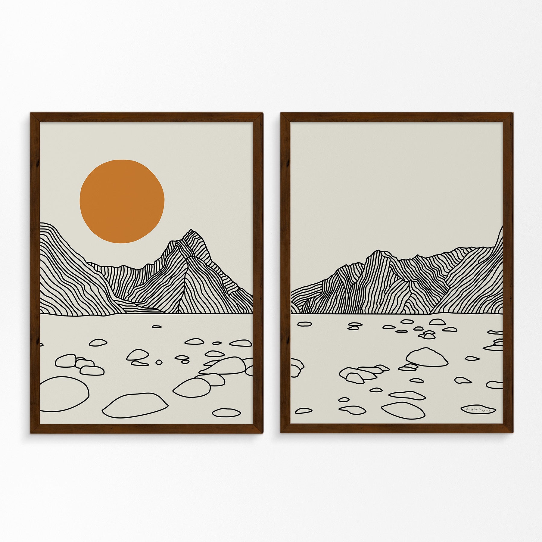 Diptych Line Art Poster: Milford Sound, New Zealand