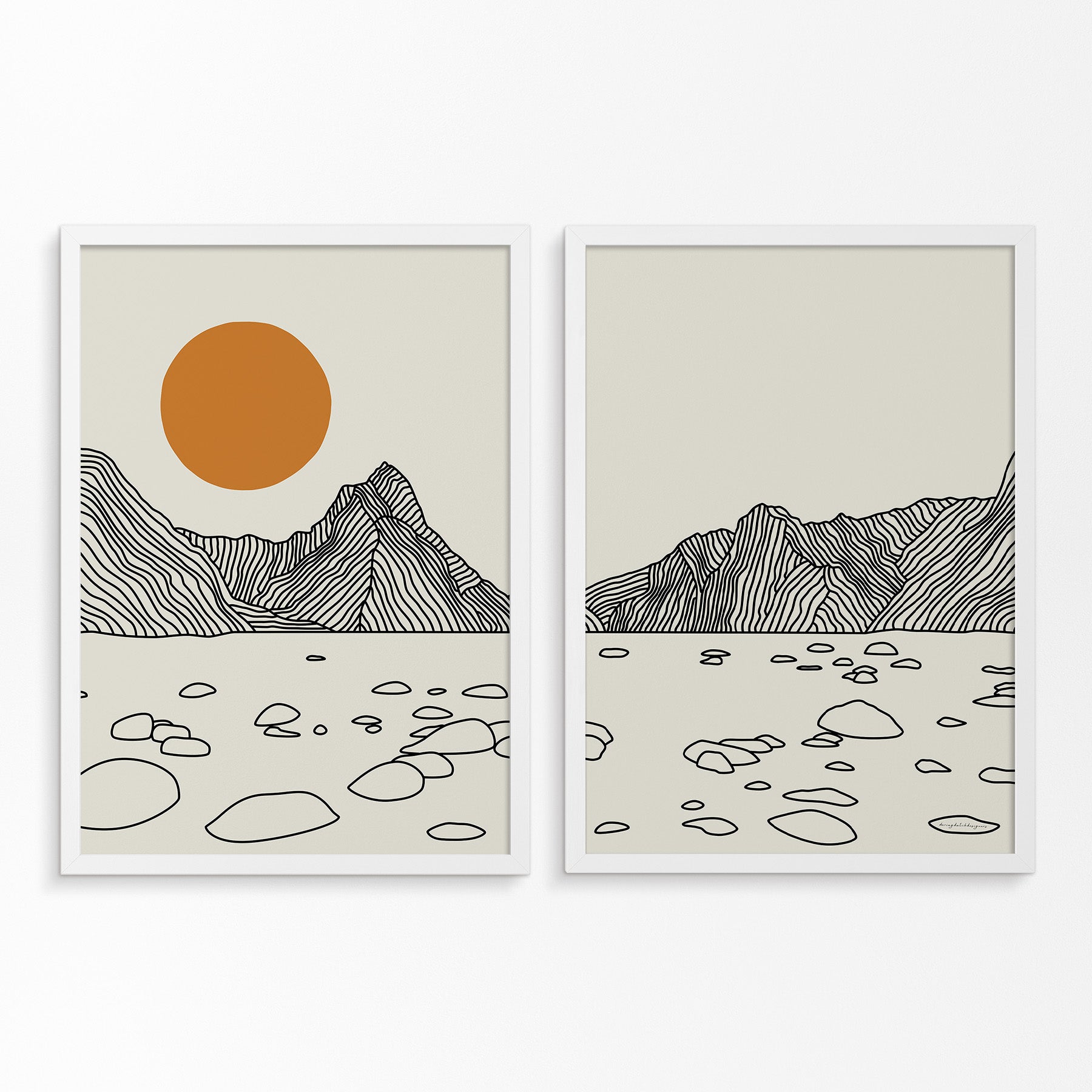 Diptych Line Art Poster: Milford Sound, New Zealand