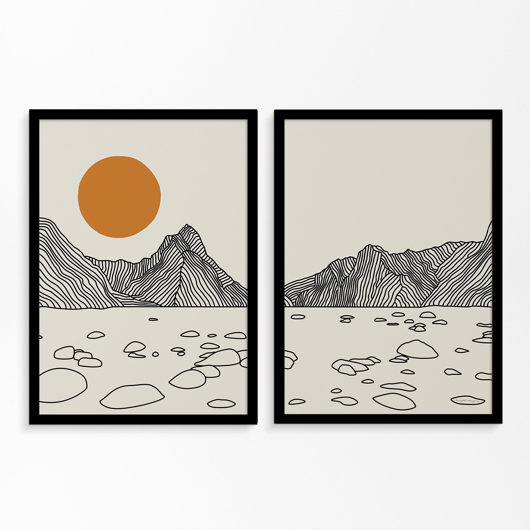 Diptych Line Art Poster: Milford Sound, New Zealand