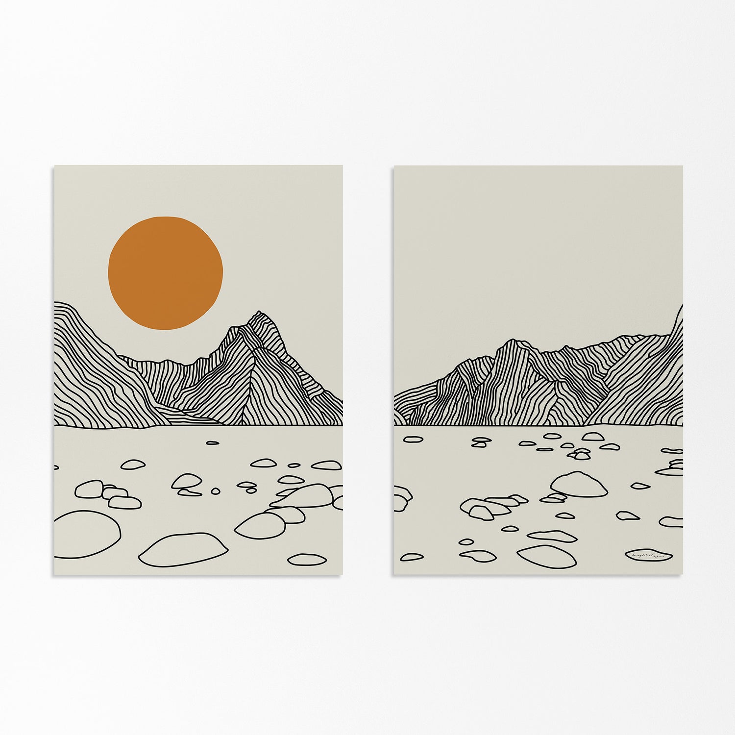 Diptych Line Art Poster: Milford Sound, New Zealand