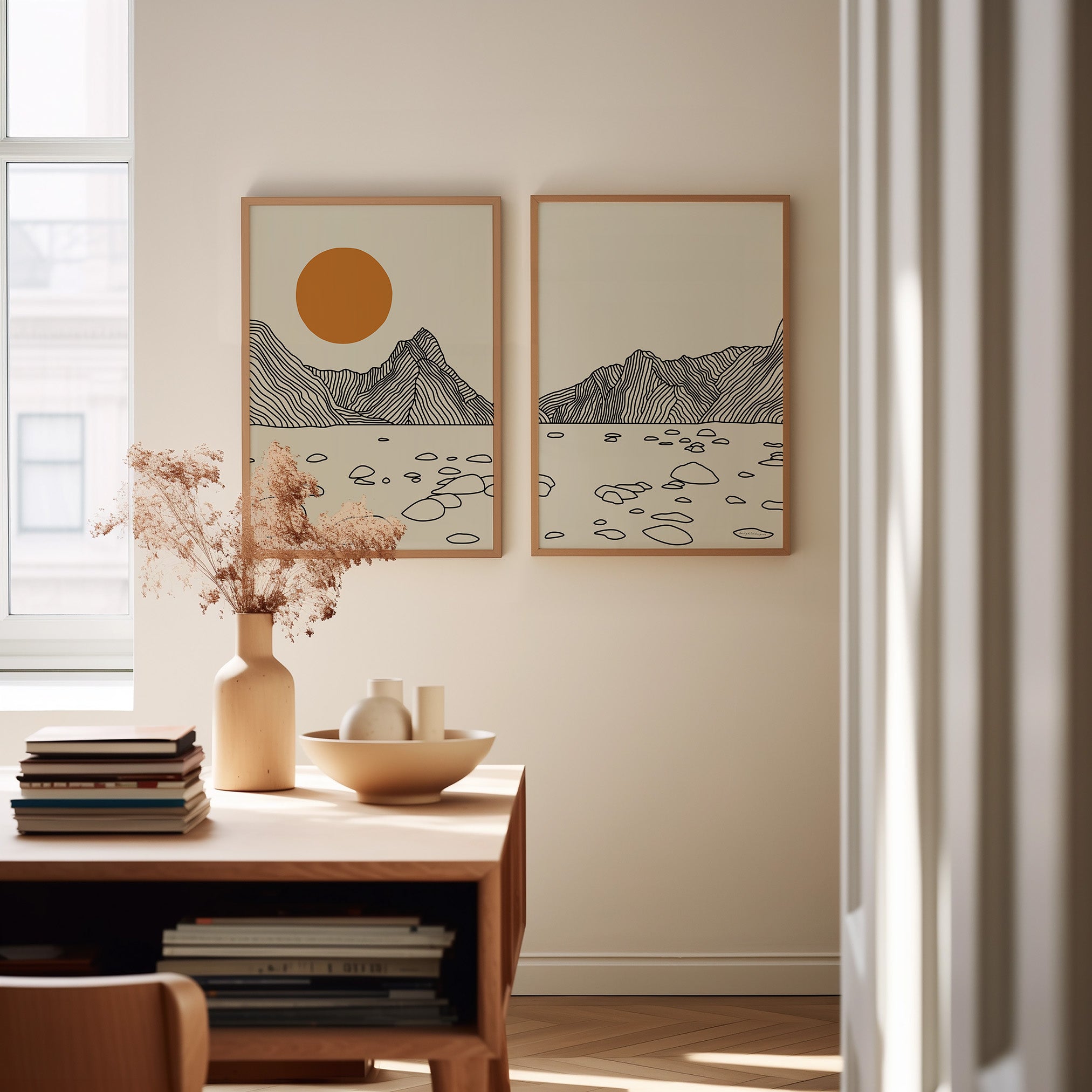 Tweeluik Lijntekening Poster: Milford Sound Nieuw-Zeeland