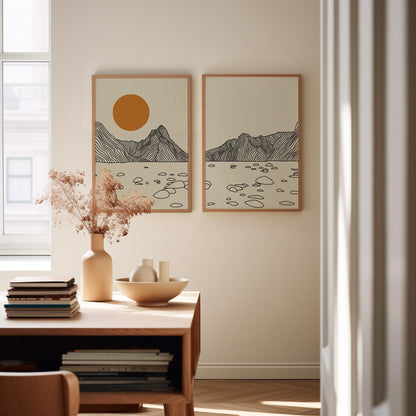 Tweeluik Lijntekening Poster: Milford Sound Nieuw-Zeeland