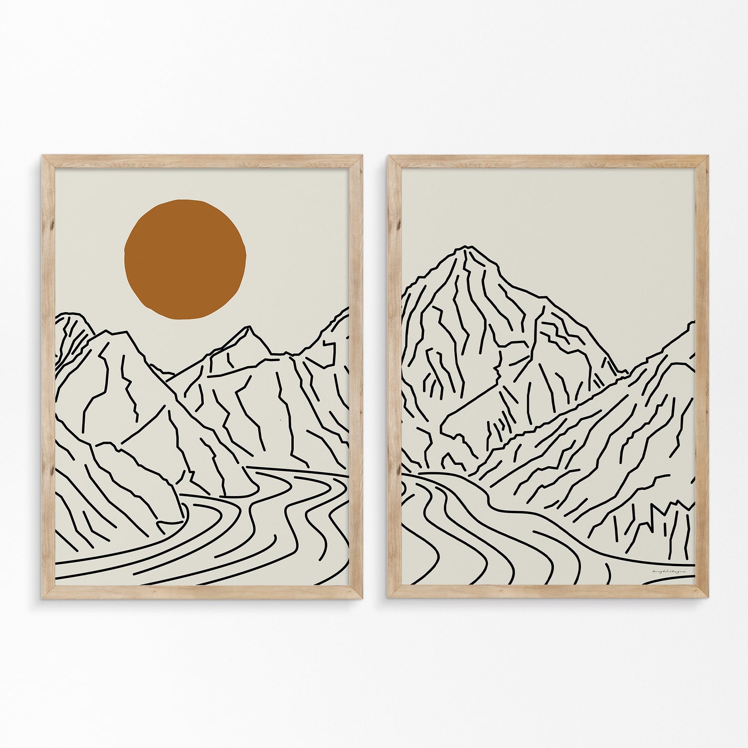 Summit Dreams: K2 Line Art Diptych