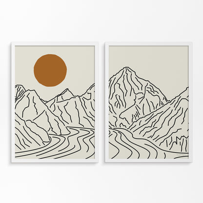 Summit Dreams: K2 Line Art Diptych