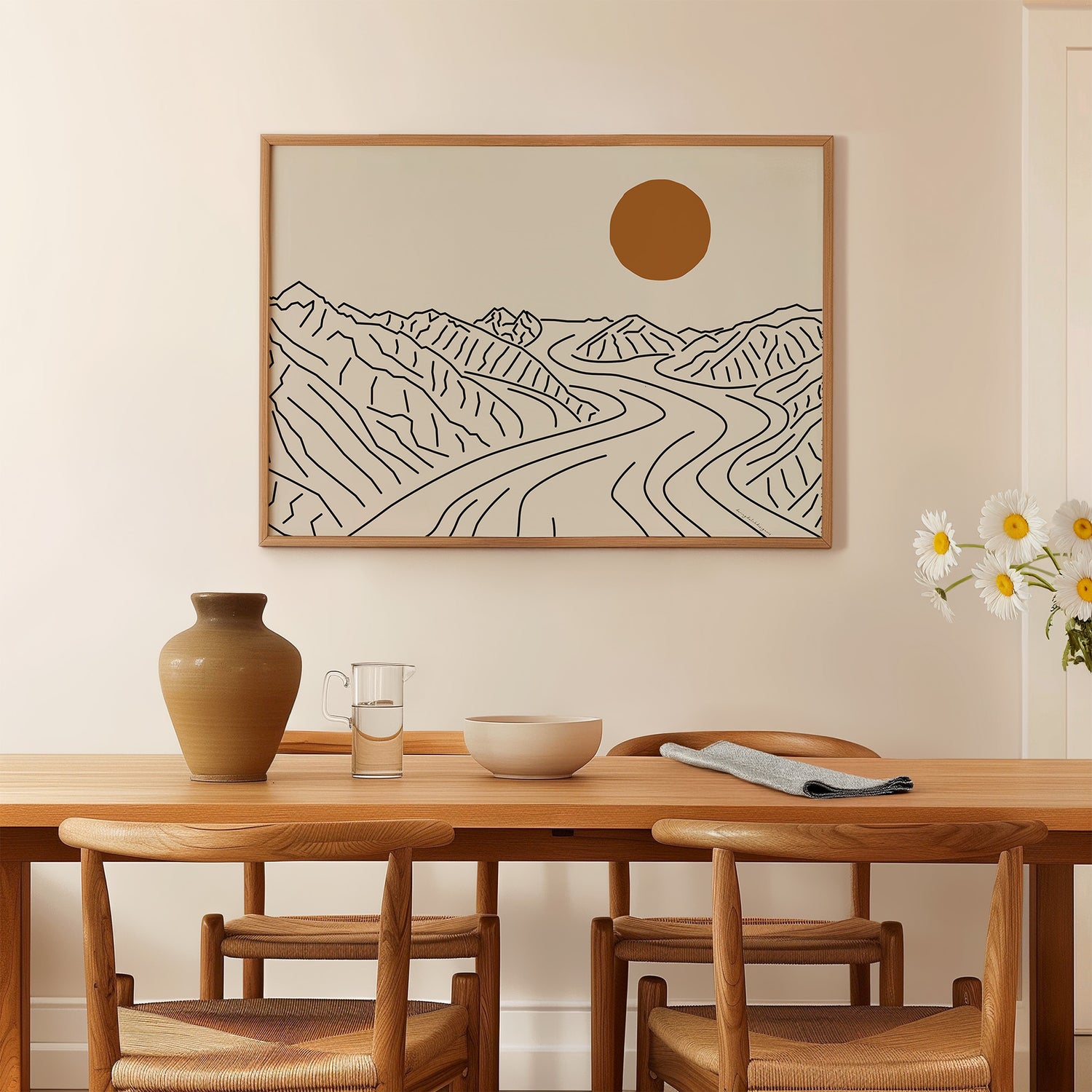 Rust en Kracht: Mount Logan Gletsjer Canada Lijntekening Poster Horizontaal