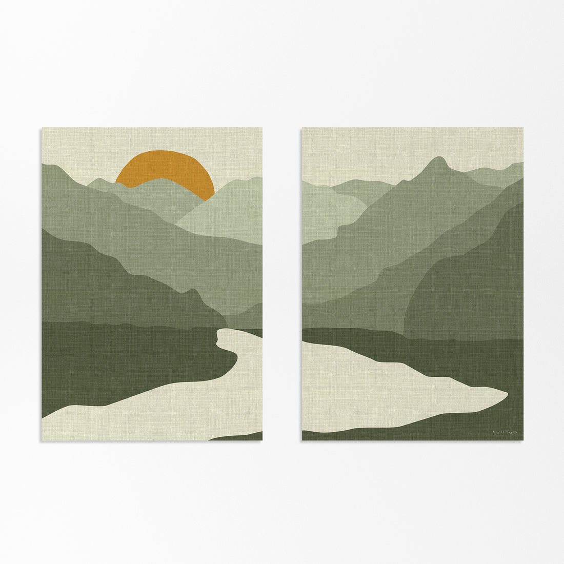 Linen-Look Diptych Poster: Mountain Lake at Sunrise