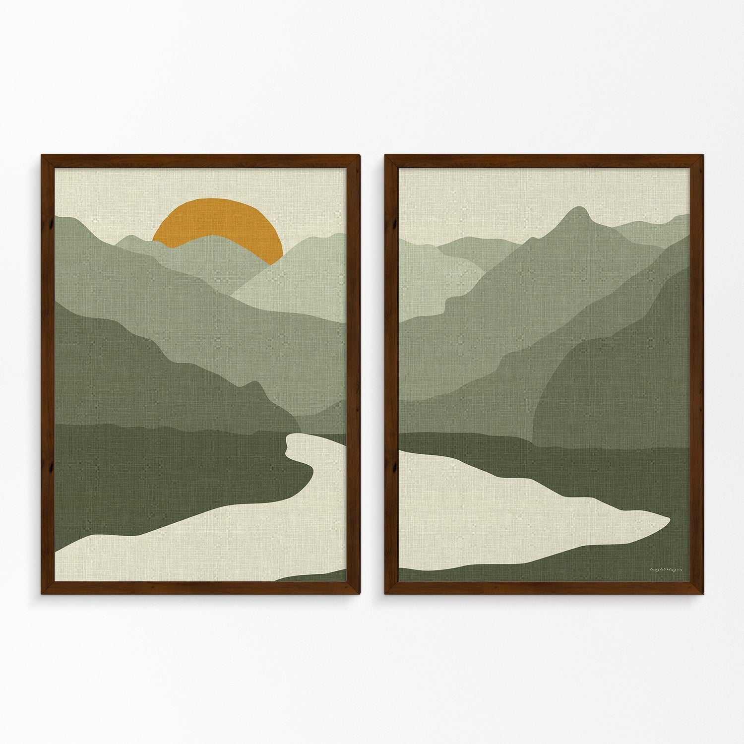 Linen-Look Diptych Poster: Mountain Lake at Sunrise