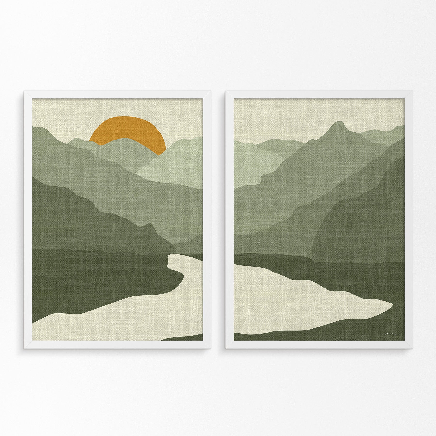 Linen-Look Diptych Poster: Mountain Lake at Sunrise